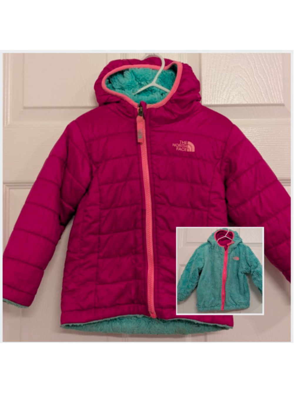 Girl's The North Face Reversible Puffer Hooded Jacket size Small 5/6 *FLAWED*